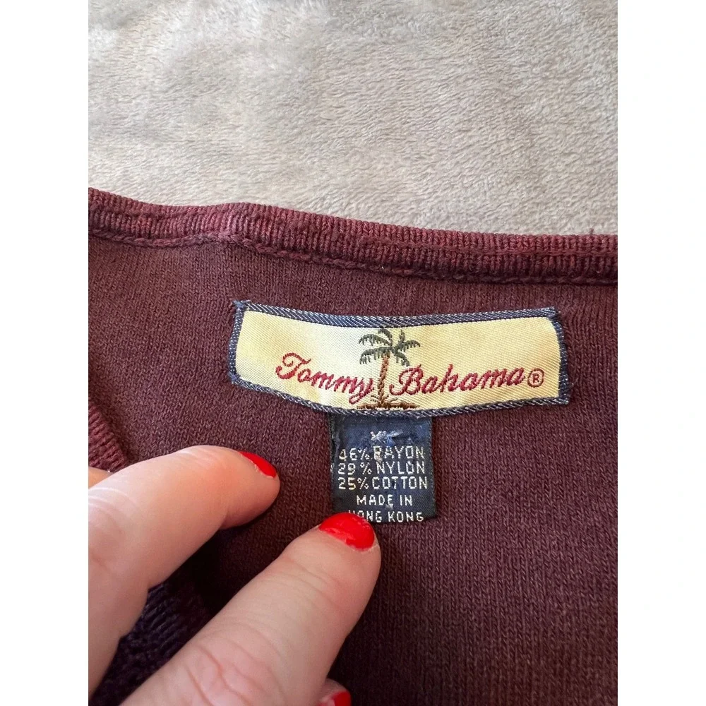 Tommy Bahama Sweater Mens XL Burgundy Excellent V-Neck Rayon Blend Pullover